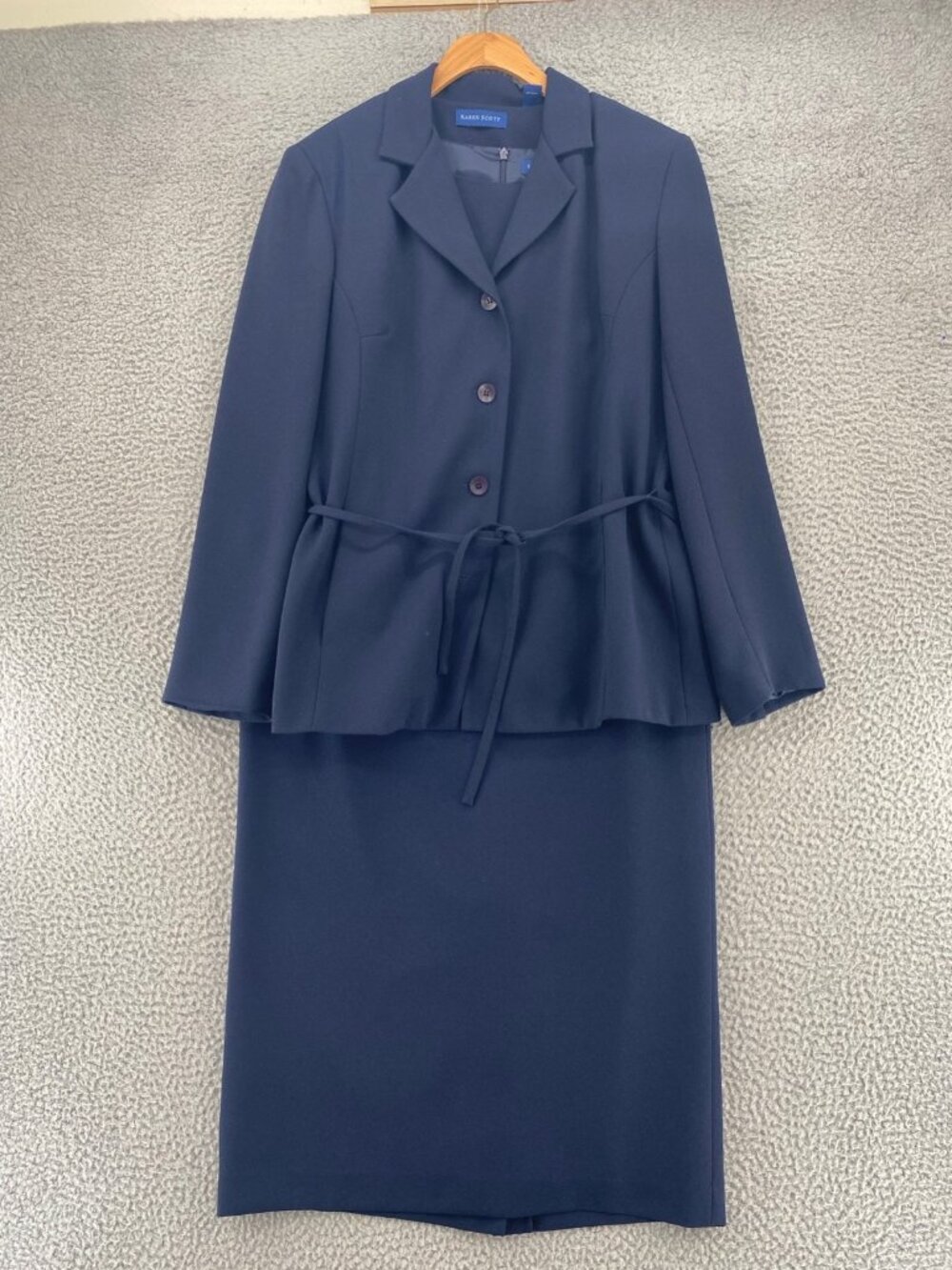 Karen Scott Suit Set Womens 8 Navy Jacket Midi Pencil Skirt Shell Top 3 Piece